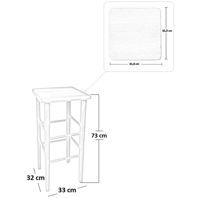 Sgabello con seduta quadrata massello altezza 73 cm grezzo da verniciare