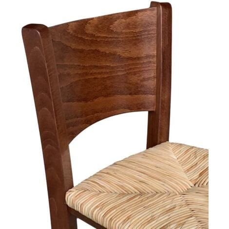 Sgabello Lucy h 73 cm in legno di faggio color noce scuro con seduta in paglia