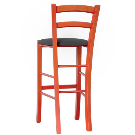 Sgabello Alto in Legno arancione h 73 cm Rustico con seduta similpelle antracite
