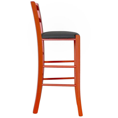 Sgabello Alto in Legno arancione h 73 cm Rustico con seduta similpelle antracite