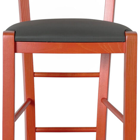 Sgabello Alto in Legno arancione h 73 cm Rustico con seduta similpelle antracite