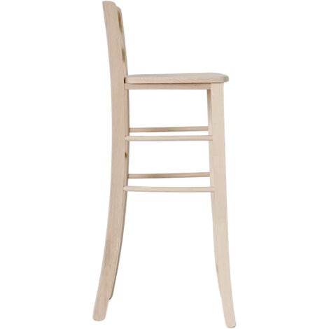 Sgabello alto 80 cm in legno massello grezzo con manico e seduta in massello