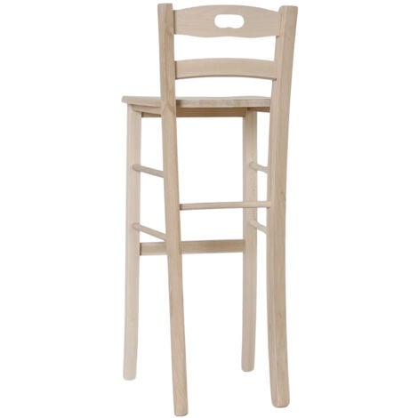Sgabello alto 80 cm in legno massello grezzo con manico e seduta in massello
