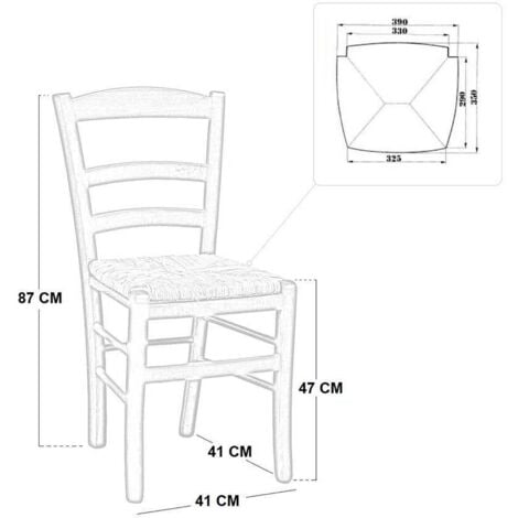 Sedia da sala da pranzo in legno paesana da dipingere con sedile in paglia