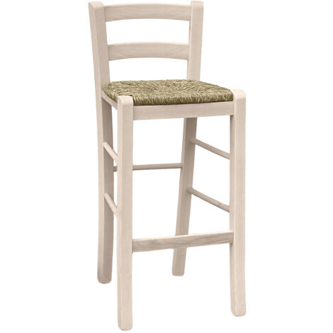 Sgabello snack legno grezzo con schienale da verniciare in paglia h 67