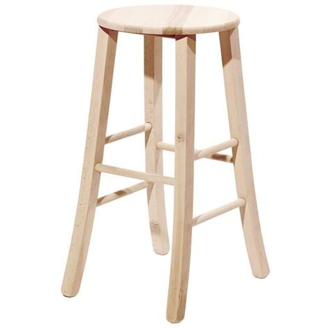 Sgabello grezzo da verniciare alto 67 cm con seduta rotonda e gambe a sciabola
