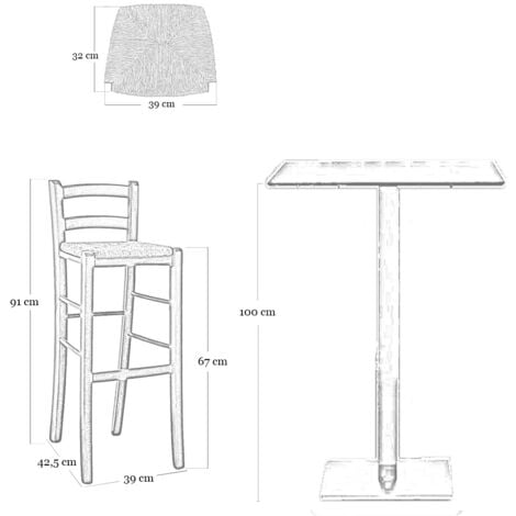 Sgabello in legno in tinta noce chiaro con schienale h 67cm  seduta in paglia
