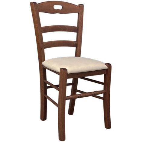 Sedia legno loris noce scuro con seduta imbottita similpelle beige