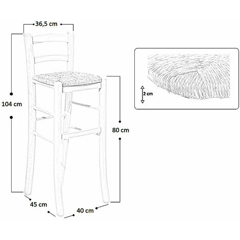 Sgabello legno grezzo da verniciare seduta in paglia alto 80 cm con  schienale