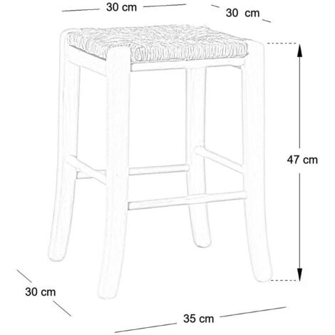 Sgabello in legno h 47 cm con seduta in paglia noce scuro gambe a sciabola