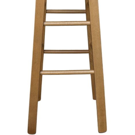 Sgabello in legno massello noce chiaro h 68cm con seduta rotonda e gambe dritte