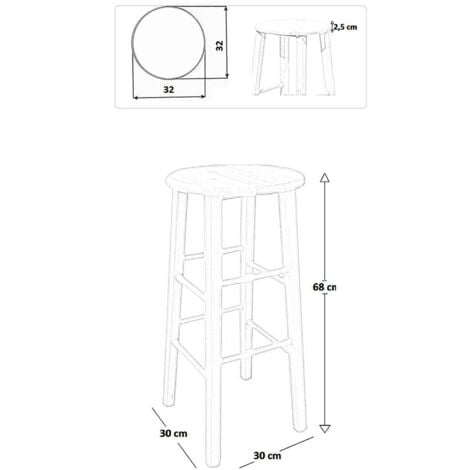 Sgabello in legno massello noce chiaro h 68cm con seduta rotonda e gambe dritte