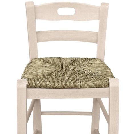 Sgabello con manico nello schienale h cm 66 grezzo con seduta in paglia