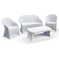 Salotto Roma da 1 divanetto 2 poltrone 1 tavolino in rattan intrecciato bianco