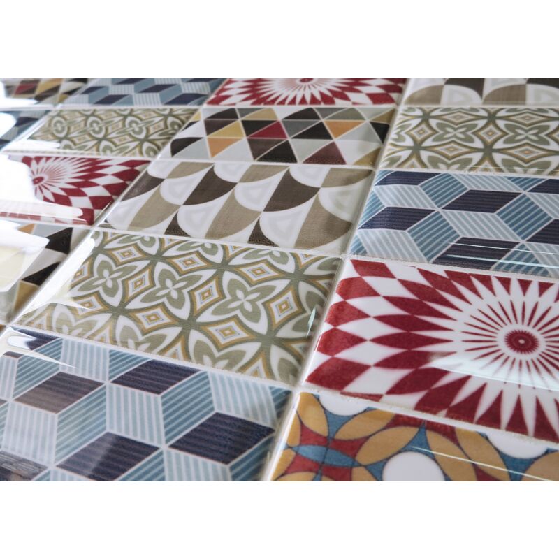 Carreaux Céramique Patchwork 10,5x10,5 Cm - Lot 0,33m², Noir Brillant, Pour Salle De Bain/cuisine