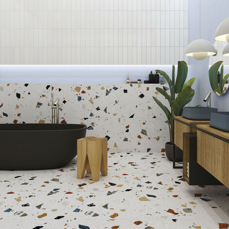 Eiffel Art Construction – Carrelage aspect terrazzo coloré 60x120 cm – Grès cérame – Boîte de 2 unités – Surface couverte 1.44 m² – Couleurs : blanc, noir, beige, marron, orange, bleu