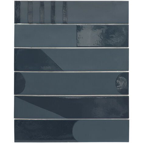 Carrelage sol / mur brique déco mixe mate et brillant effet béton bleu pétrole  6x30 cm WADI DECOR INDACO (vendu par boite de 0,50m2)