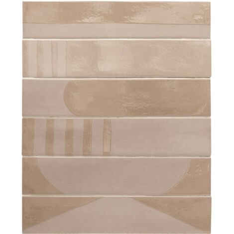 Carrelage sol / mur brique déco mixe mate et brillant effet béton taupe 6x30 cm WADI DECOR TAUPE (vendu par boite de 0,50m2)