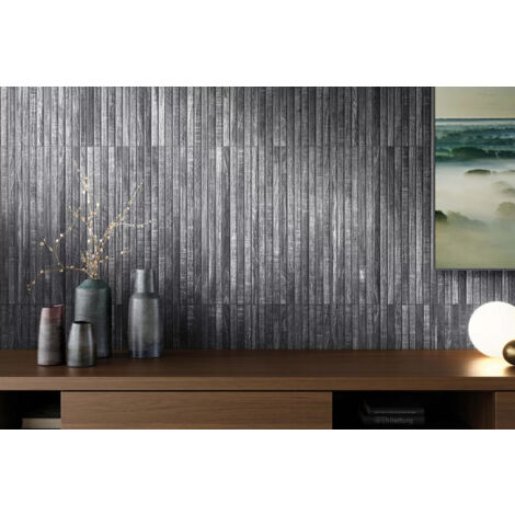 Carrelage sol / mur effet bois bambou à relief 60x120 cm ARTWOOD RIBBON BLACK(vendu par boite de 1.44m2)