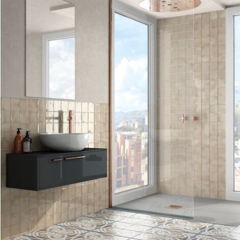 Carrelage mur effet zellige beige  10x10 cm MANACOR BEIGE ARGILE (vendu par boite de 0,60m2)