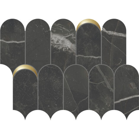 Mosaïque mur effet marbre orné d'inserts en or aspect marbre noir 41,02X30,3 cm - SCULTOREA Dark diamond tessere arco oro reflex J591 (vendu par boite de 0,508m2)