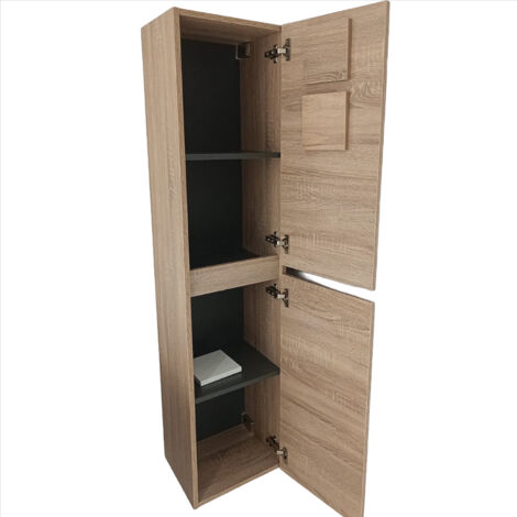 Eiffel Art Construction – Colonne de salle de bain suspendue en bois miel – Largeur 35 cm – 2 portes avec amortisseurs – Pré-monté pour installation rapide