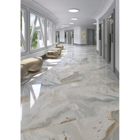 Carrelage sol / mur effet marbre bleu brillant 80x80 cm BIJOUX DOINYO