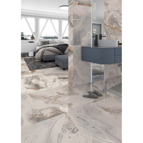 Carrelage sol / mur effet marbre bleu brillant 80x80 cm BIJOUX DOINYO