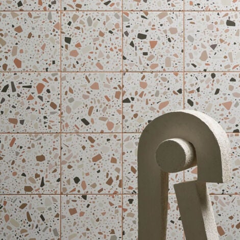 Carrelage sol / mur terrazzo multicouleur 18,6x18,6 cm CONFETTI BIANCO COTTO (vendu par boite de 0,45m2)