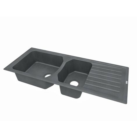 CAREA - Évier à encastrer ZIRAL 2 bacs Gris béton
