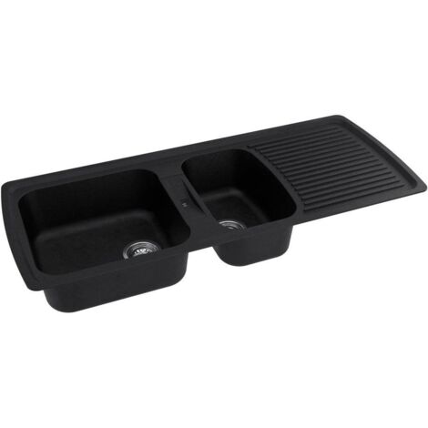 Carea Cuisine & Bain – Évier à encastrer Vénus 2 bacs – Carealith® résistant aux chocs et à la chaleur – 119x50x20 cm – Livré avec accessoires