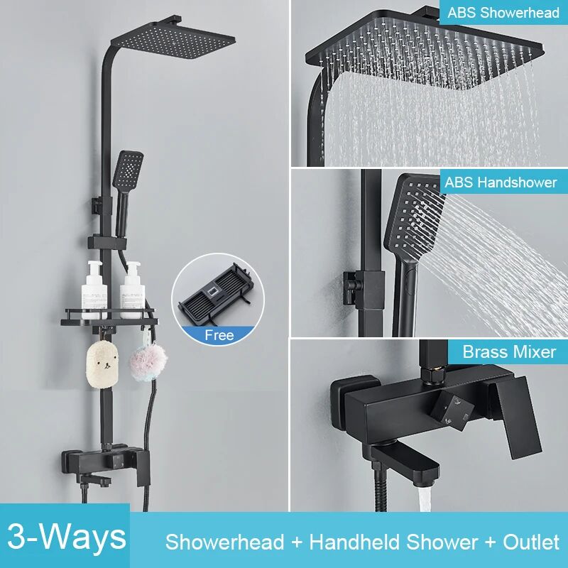 Colonne de Douche Sans Mitigeur Système Douche avec Douchette à Main/Tête  de Douche Carré 10 Pouces/Hauteur Réglable 690-1130 mm Salle de Bain，Noir