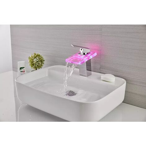 Mitigeur Lavabo Cascade LED noir, Robinets de Lavabo, Bassin évier