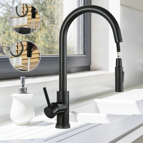 Robinet de cuisine Noir bec pivotant 360 degrés Mitigeur de Cuisine  extractible