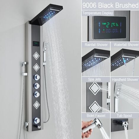 Colonne de Douche Noir LED Panneau de douche pour Salle de Bain