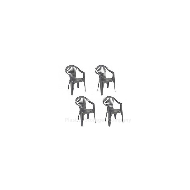 4 X Black Plastic Garden Chairs Low Back Seat Patio Partying Camping