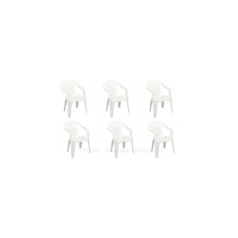 6 X White Plastic Garden Chairs Low Back Seat Patio Partying Camping