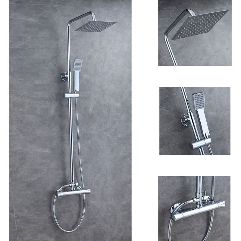 AICA ITALY Saliscendi Doccia Moderno con Finitura Cromata, Sistema Doccia  con Miscelatore Termostatiico, Set Doccia con