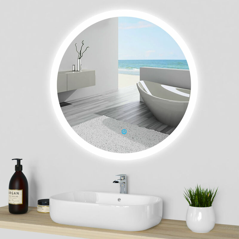 colore bianco chiaro interruttore tattile classe energetica A + Specchio da bagno ALLDREI con luce Specchio da bagno rotondo con illuminazione a LED rotondo da 60 cm 