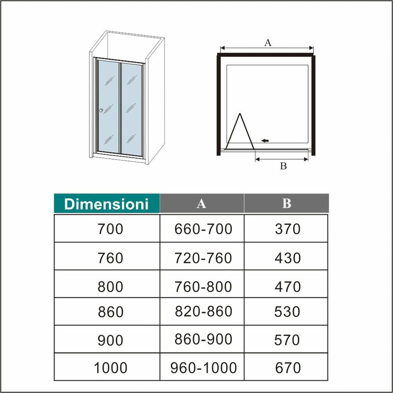 Aica 185 cm Box Doccia per Nicchia Porta a Soffietto Vetro Temperato 5 –  AICA ITALY S.R.L.