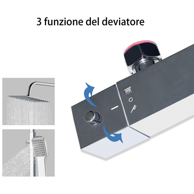 Aica Kit doccia Circolare con rubinetto doccia termostatico in ottone,  altezza regolabile, cromato, anti scotto