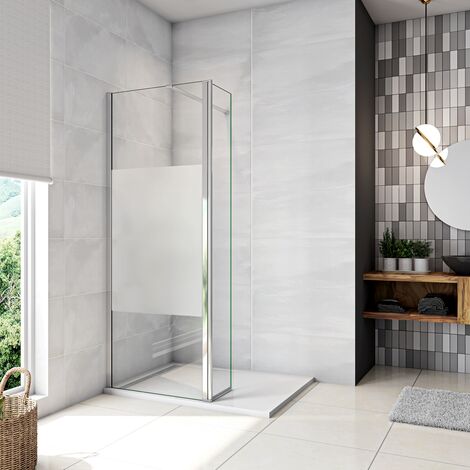Walk in Doccia 100x200cm Due Pareti (60+40) cm Vetro 8 mm Temperato Anticalcare Fascia Opaca Centrale ANTI FRANTUMI Barra Stabilizzatrice 140 cm Cromo Lucido (1/5)