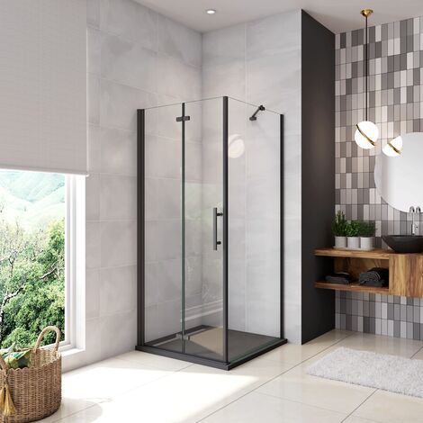 190cm Box Doccia Angolare Porta Battente Pieghevole con Parete Fissa 120x70cm in Vetro Temperato 5 mm Anticalcare Barra Stabilizzatrice da 45 cm Nera Opaca (1/5)