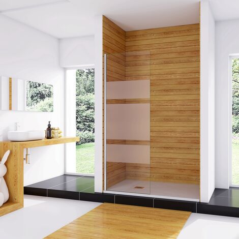 Box Doccia Walk In 100x190 cm Parete Fissa in Vetro Temperato da 6 mm Anticalcare Multi Fasce Satinate Opache Telaio Cromo Lucido