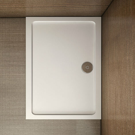 Piatto Doccia In Marmo Minerale e Resina Mista Ultra Sottile Bianco Lucido Antiscivolo Antibatterico 100x90x3cm Rettangolare