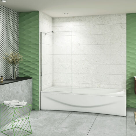 70x140 cm Sopravasca Parete Doccia Per Vasca Vetro Fisso Temperato 6 mm Trasparente Anticalcare con Barra Stabilizzatrice 45 cm Cromato Lucido