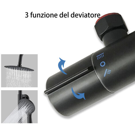 Rubinetto Doccia A Parete In Ottone Nero - Set Con Doccetta 3 Modalit&agrave; E Supporto