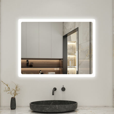 Specchio bagno retroilluminato LED a batteria (90x90cm) Retroiluminato con  illuminazione Freddo Bianco