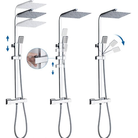 AICA ITALY Colonna Doccia con Miscelatore Termostatico, Sistema Doccia Antiscottatura, Set Doccia con Soffione a 20cm Pioggia e 6X22cm Doccetta, Altezza Regolabile 80-120 cm Cromo
