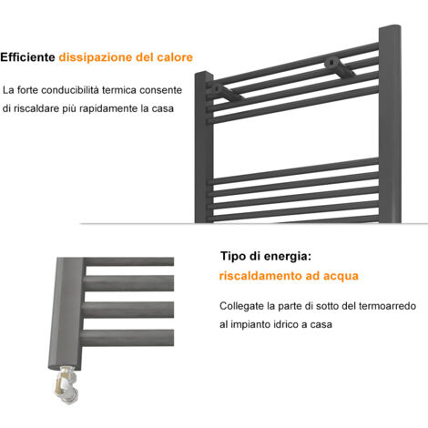 AICA Termoarredo Scaldasalviette Bagno Anthracite Radiatore da Parete 800x550mm interasse 50cm